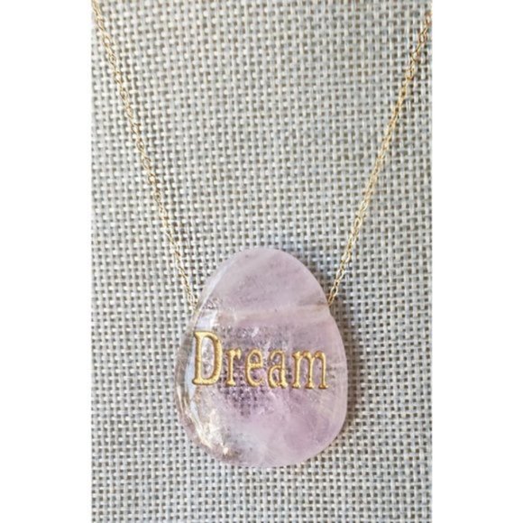 DREAM Pink Quartz Pendant 14Kt. Chain Necklace - Picture 2 of 3